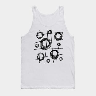 Black and White Ink Lines and Circles Tank Top